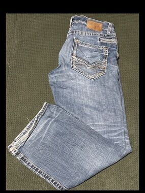 Buckle BKE Men’s Jake Bootleg Jeans 32R Thick Stitch Stylish Cowboy Denim
